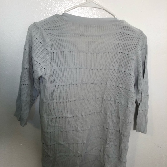 Open Cardigan Sweater 3/4 Sleeve Loose Open Knit Blue Gray - Picture 8 of 9